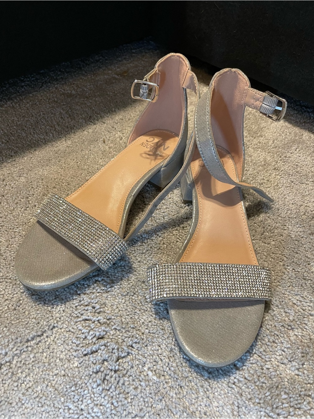 Girls' Sparkling Silver Ankle-Strap Dress Sandals worn only twice